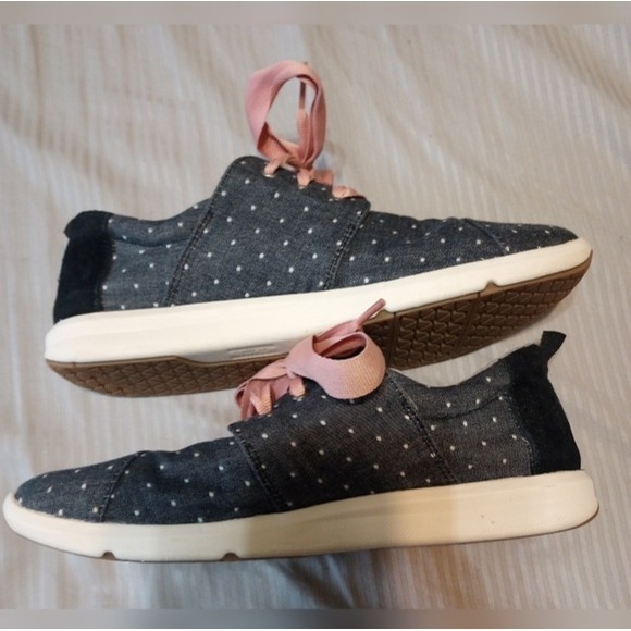 Like New Tom's Sz6.5 Lace Up Blue Canvas Del Rey Polka Dot Sneaker - Picture 7 of 9